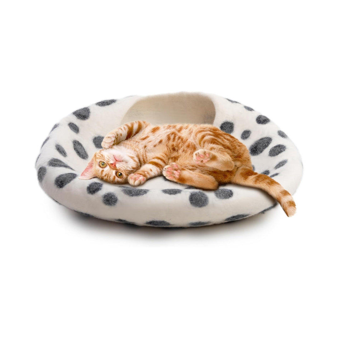 Grotte pour chat en laine mérinos écologique – Niche Lit douillet pliable en feutre naturelle – Maison couverte pour chat d’intérieur