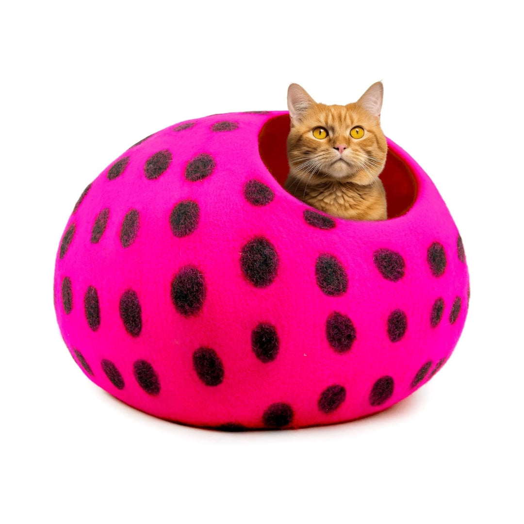 Grotte pour chat en laine mérinos écologique – Niche Lit douillet pliable en feutre naturelle – Maison couverte pour chat d’intérieur