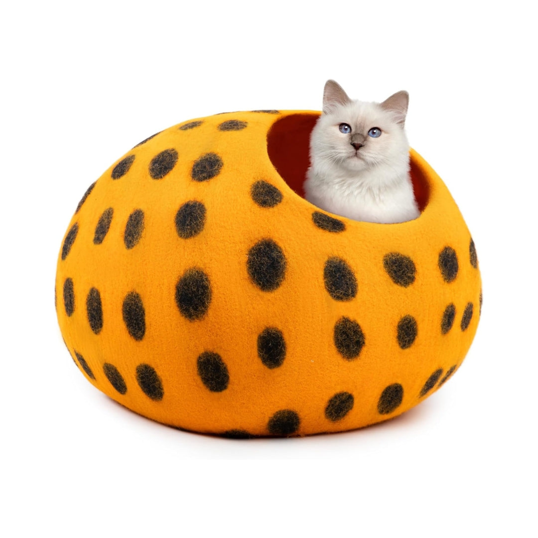 Grotte pour chat en laine mérinos écologique – Niche Lit douillet pliable en feutre naturelle – Maison couverte pour chat d’intérieur