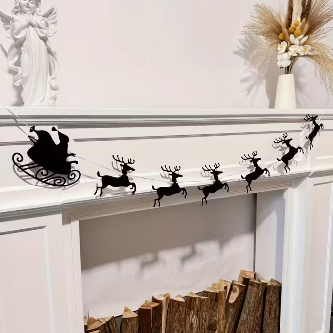 Guirlande festive en feutre – renne et traîneau du Père Noël, décoration de cheminée, mur ou sapin