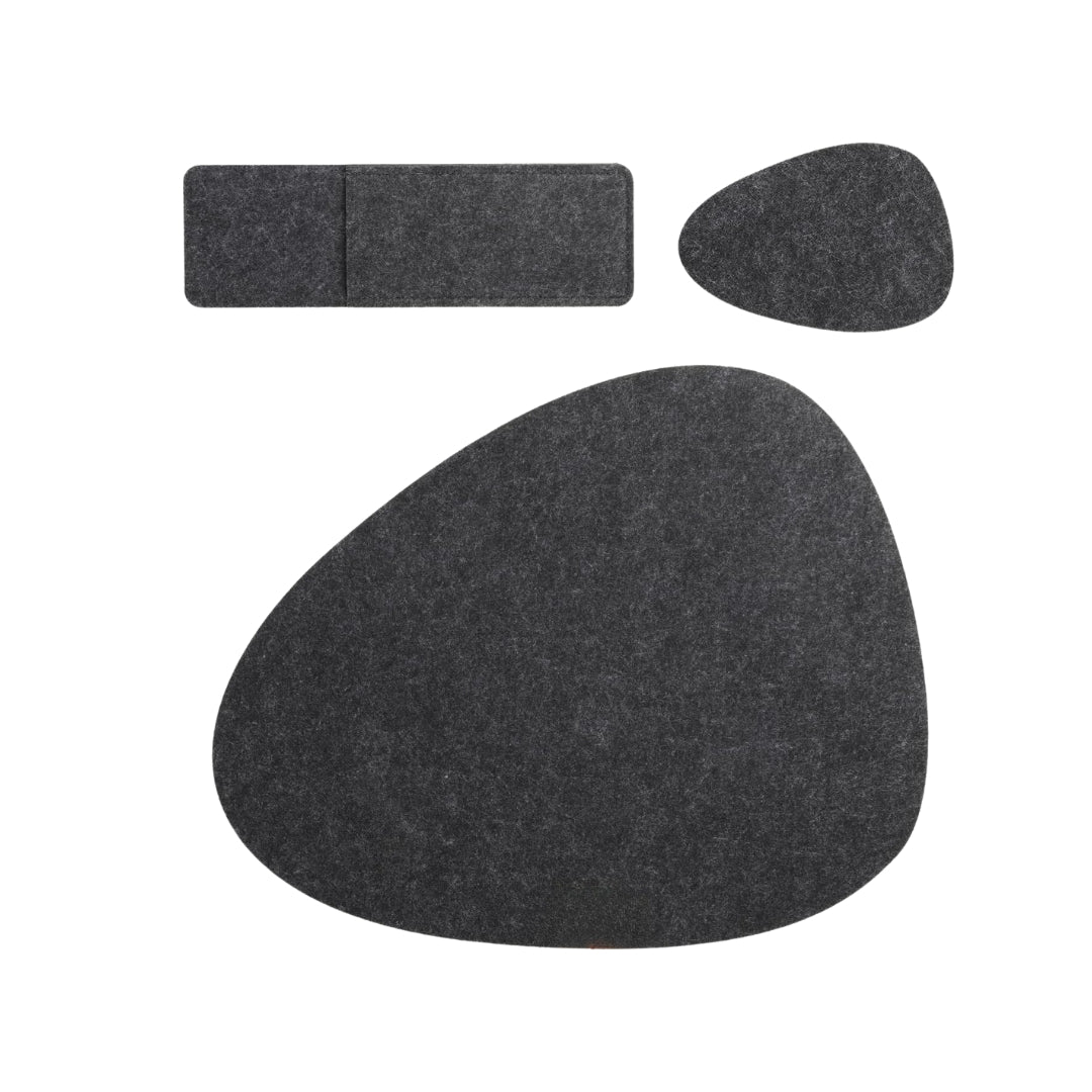 Lot de 18 sets de table en feutre ovales avec dessous de verre et sacs à couverts – lavables, antidérapants, résistants à la chaleur – gris foncé
