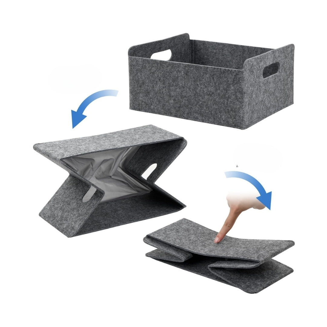 Panier de rangement pliable en feutre gris – boîte de rangement sans couvercle avec poignées