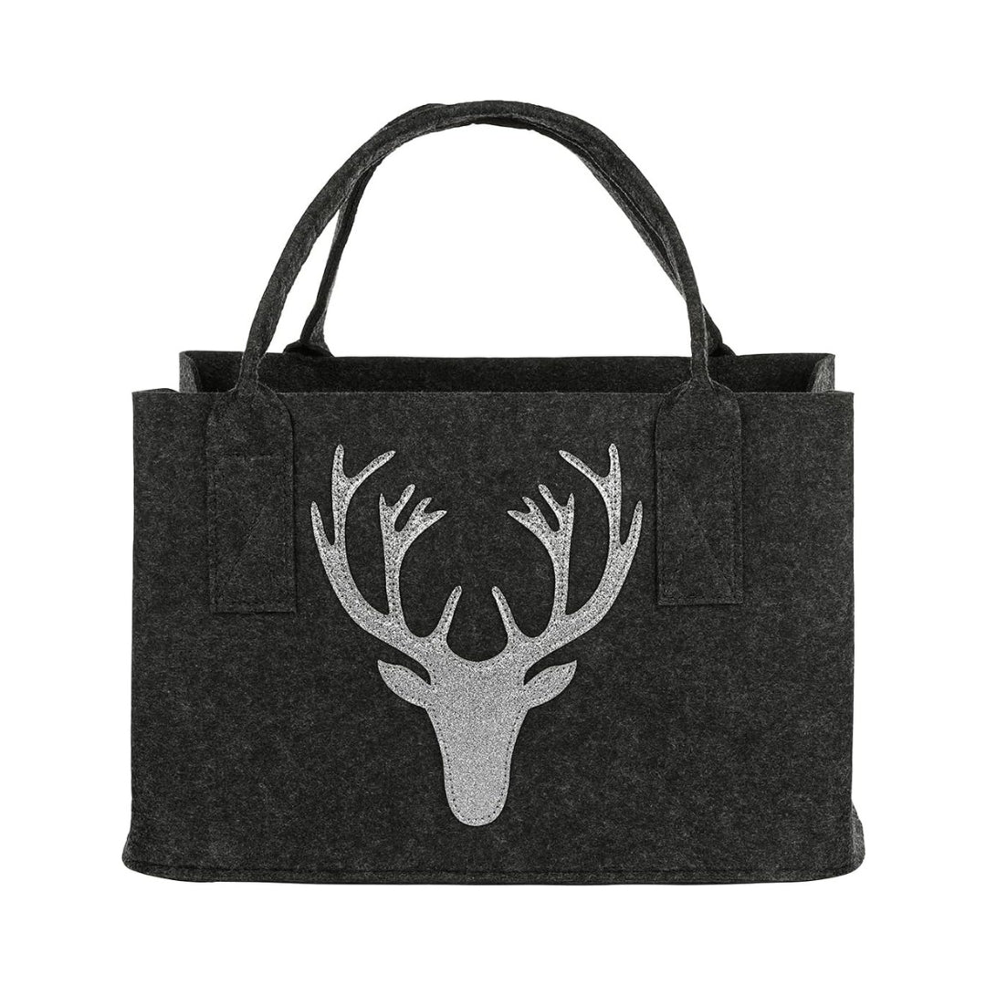 Sac en feutre gris foncé motif cerf – cabas polyvalent 40 x 25 cm