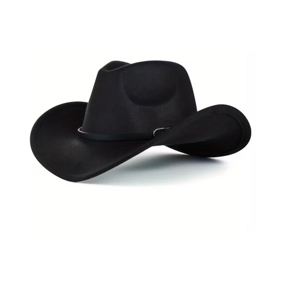 Chapeau de cow-boy occidental en feutre – Style jazz à bord roulé – Accessoire unisexe – Noir ou bleu royal