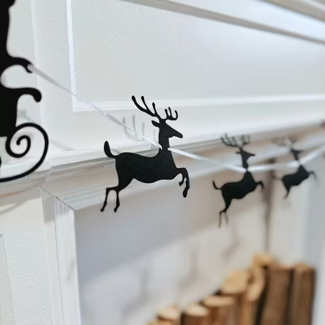 Guirlande festive en feutre – renne et traîneau du Père Noël, décoration de cheminée, mur ou sapin
