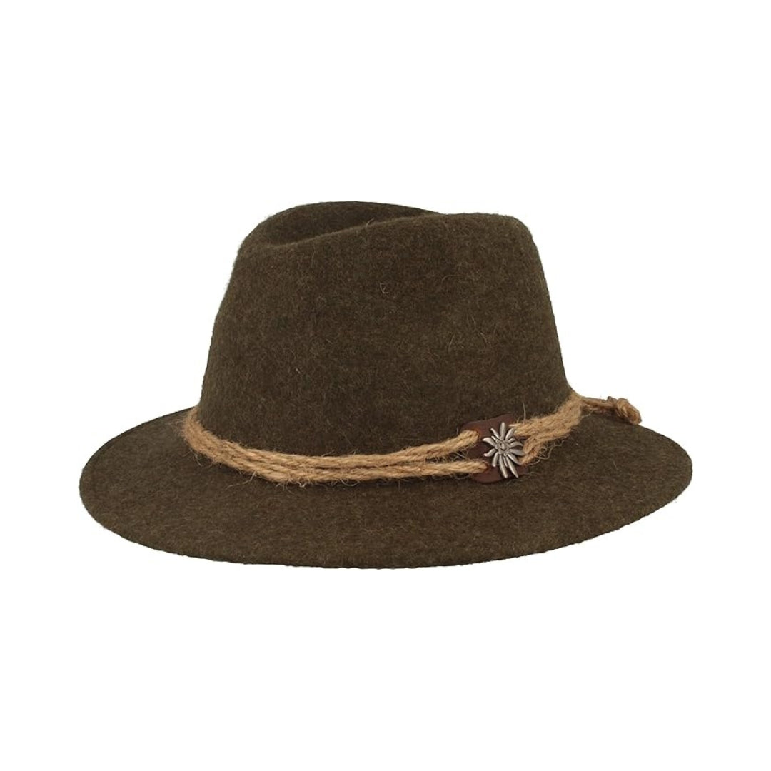 Chapeau tyrolien homme en feutre de laine avec cordon chanvre et edelweiss
