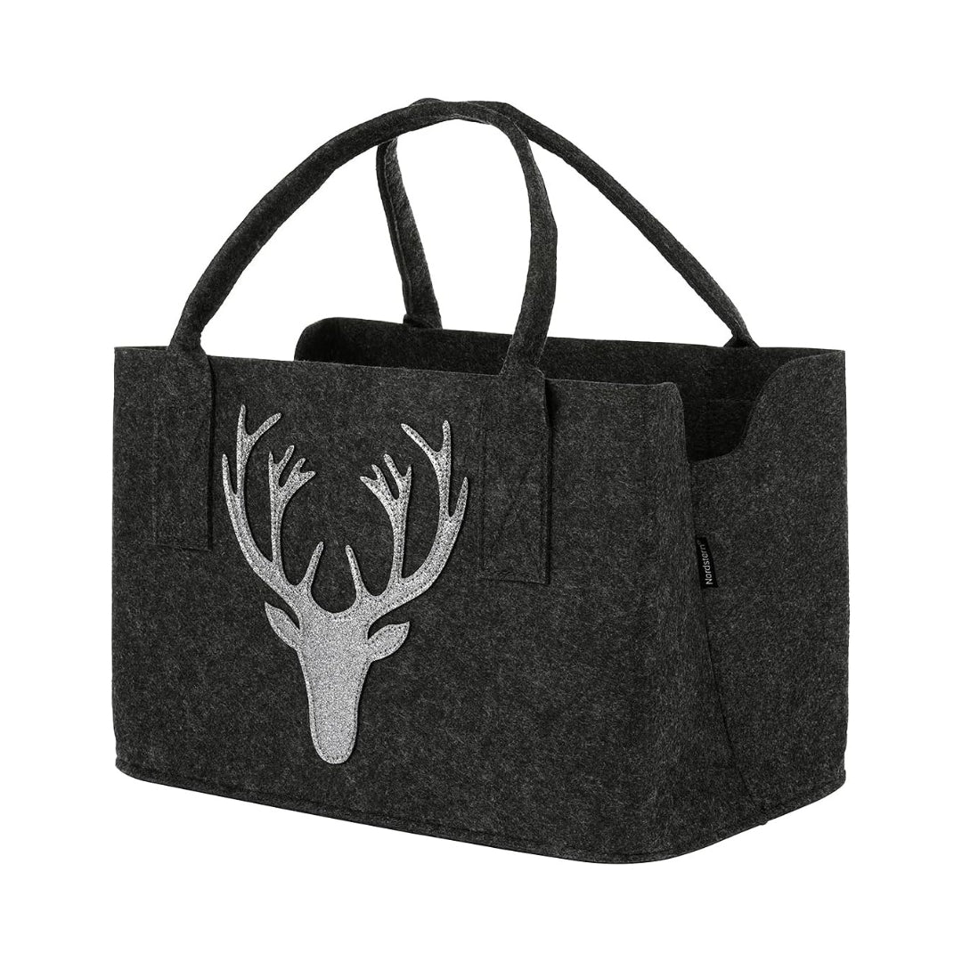 Sac en feutre gris foncé motif cerf – cabas polyvalent 40 x 25 cm