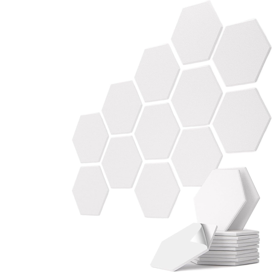 Lot de 12 panneaux acoustiques hexagonaux en feutre autocollants – isolation phonique murale décorative – 250 x 215 x 9 mm