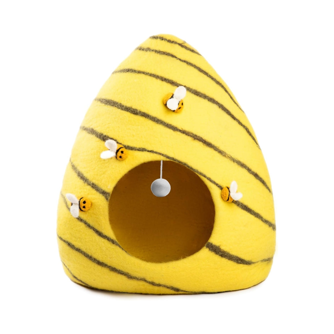 Grotte pour chat en laine mérinos écologique – Lit pliable en feutre – Maison couverte pour chat d’intérieur – Motif ruche