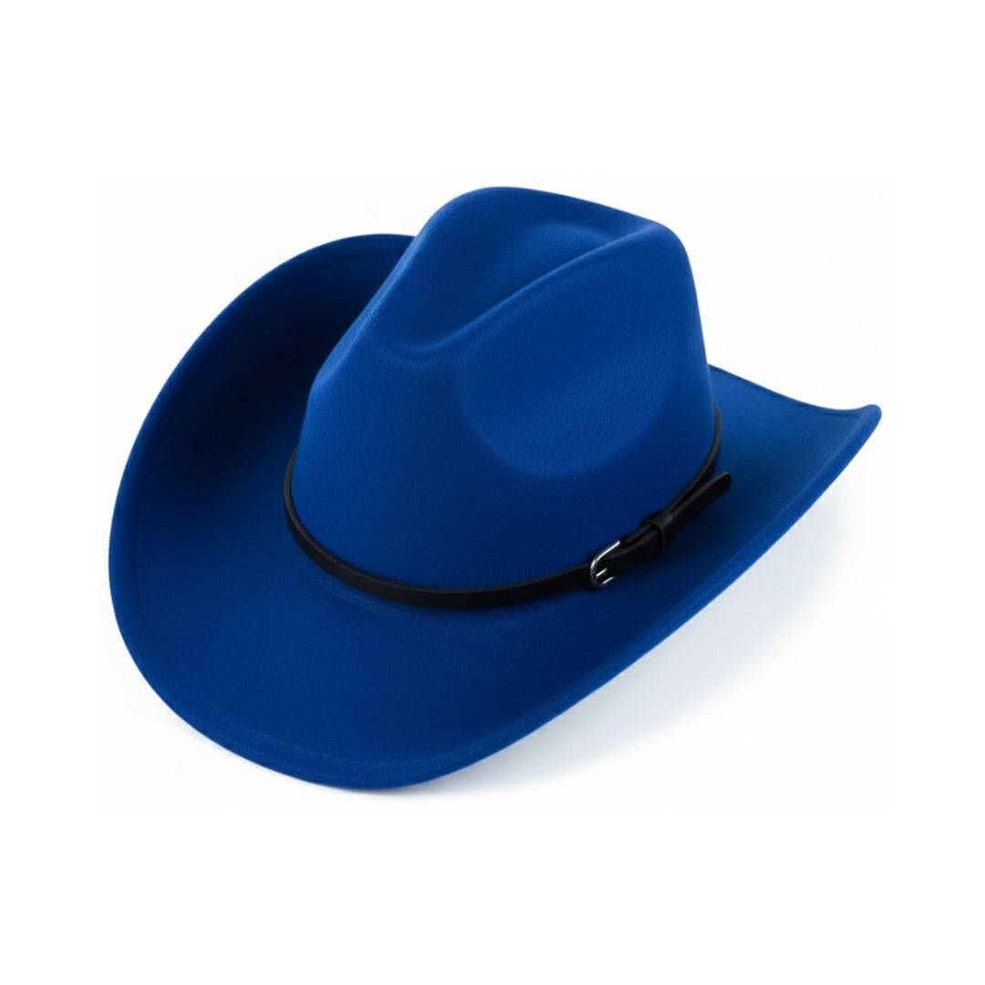 Chapeau de cow-boy occidental en feutre – Style jazz à bord roulé – Accessoire unisexe – Noir ou bleu royal