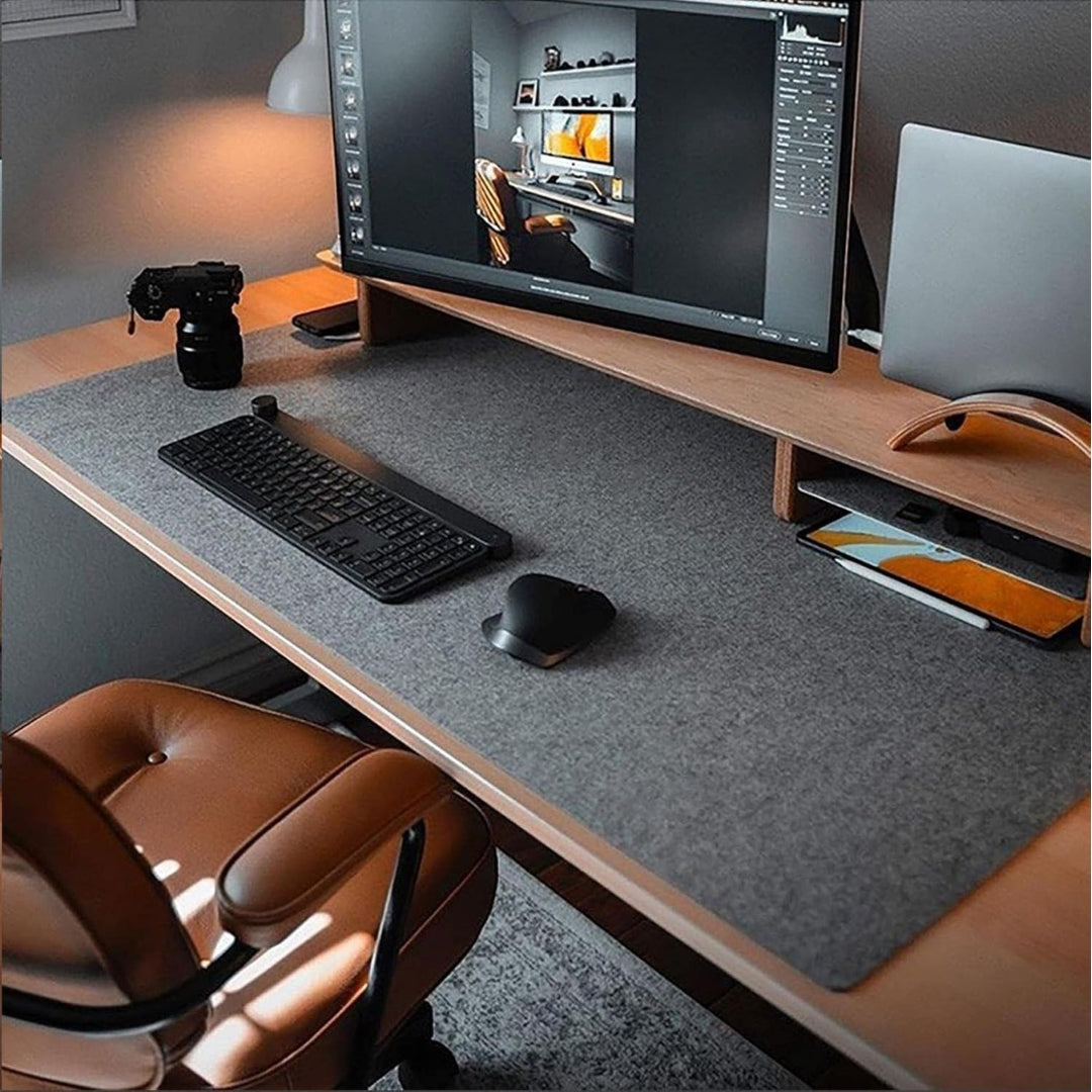 Tapis de souris et clavier grand format 90 x 30 cm - Sous-main en feutre gris clair pour bureau
