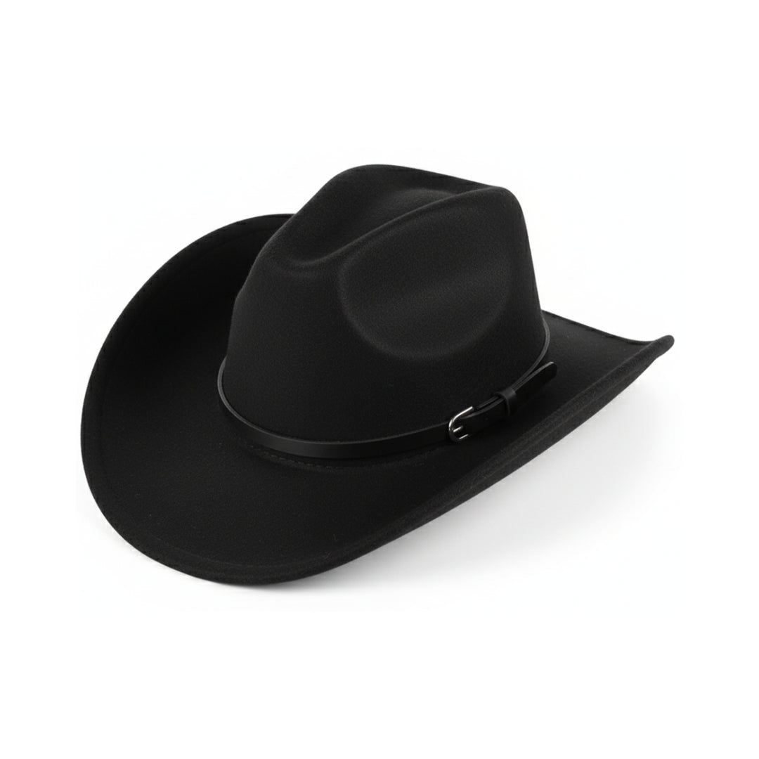 Chapeau de cow-boy occidental en feutre – Style jazz à bord roulé – Accessoire unisexe – Noir ou bleu royal