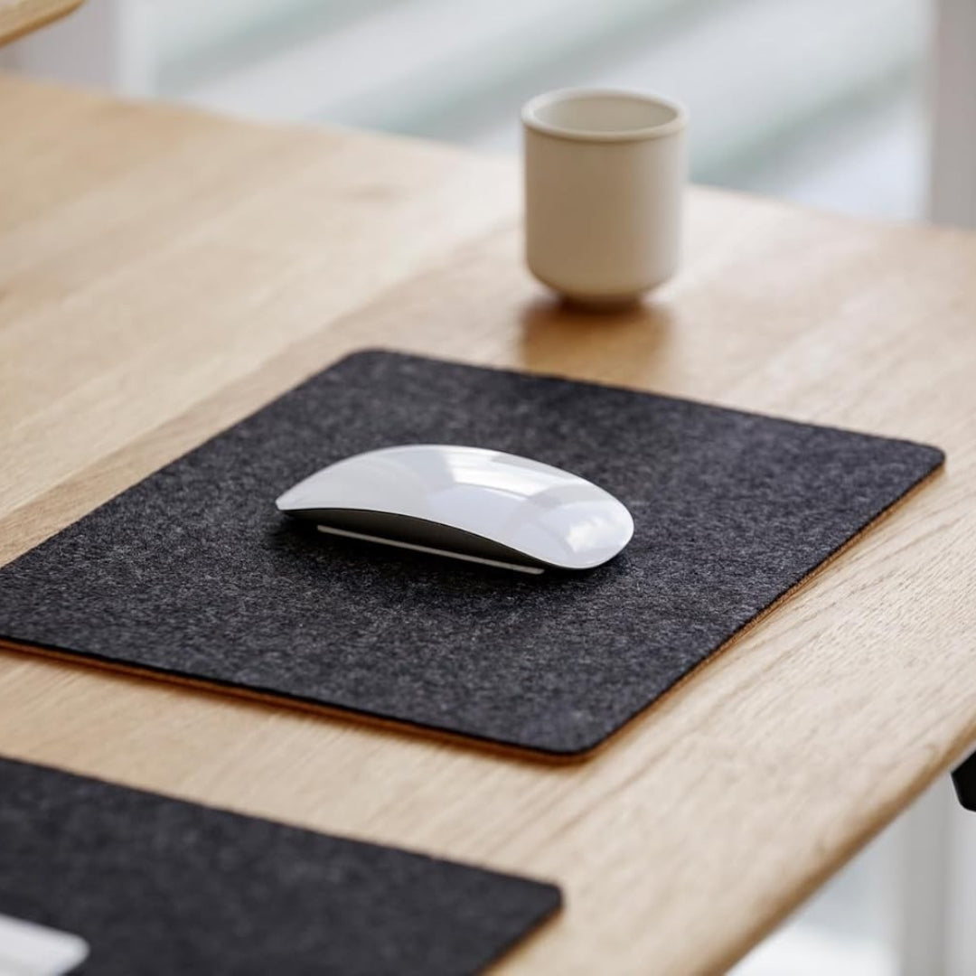 Tapis de souris en feutre de laine et liège – Accessoire de bureau 28 x 22 cm, antidérapant et lavable