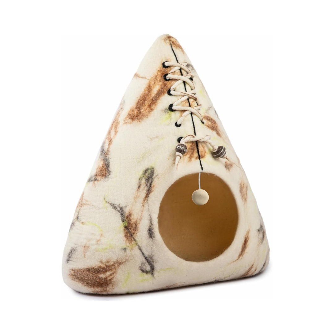 Grotte pour chat en laine mérinos écologique – Lit pliable en feutre – Maison couverte pour chat d’intérieur – Design tipi marbré