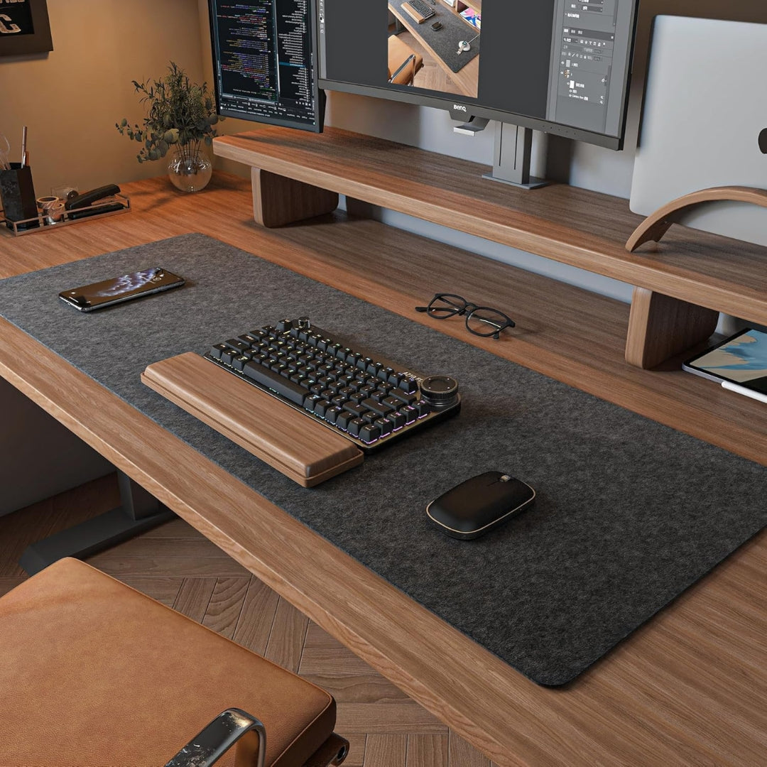 Tapis de souris et clavier grand format 90 x 30 cm - Sous-main en feutre gris clair pour bureau