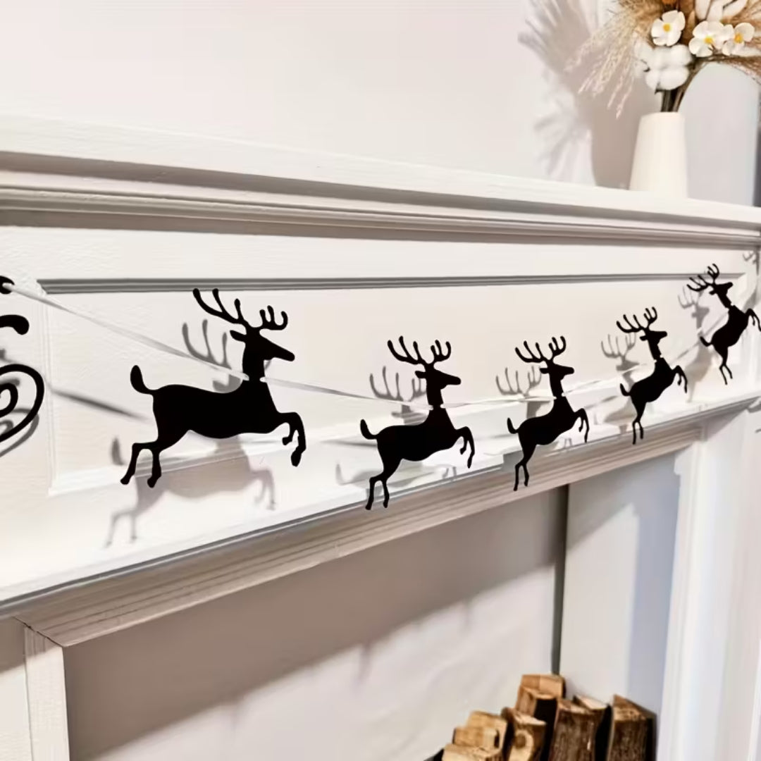 Guirlande festive en feutre – renne et traîneau du Père Noël, décoration de cheminée, mur ou sapin