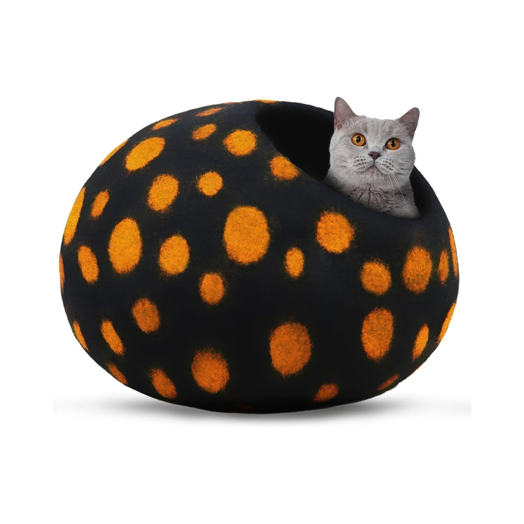 Grotte pour chat en laine mérinos écologique – Niche Lit douillet pliable en feutre naturelle – Maison couverte pour chat d’intérieur