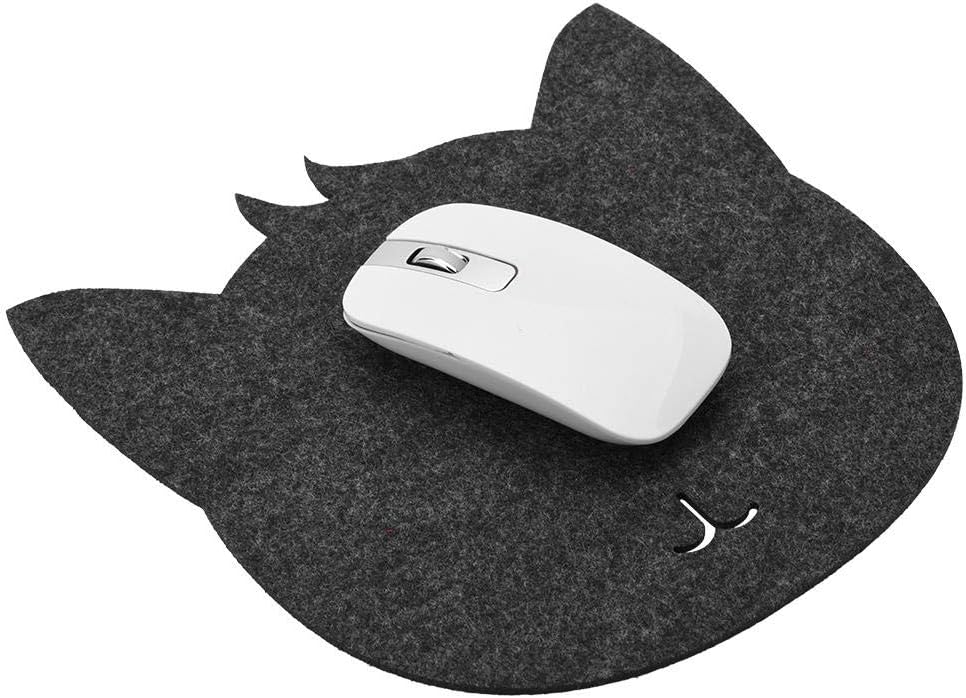 Tapis de souris en feutre forme de chat – Antistatique, anti-poussière et isolant thermique gris foncé