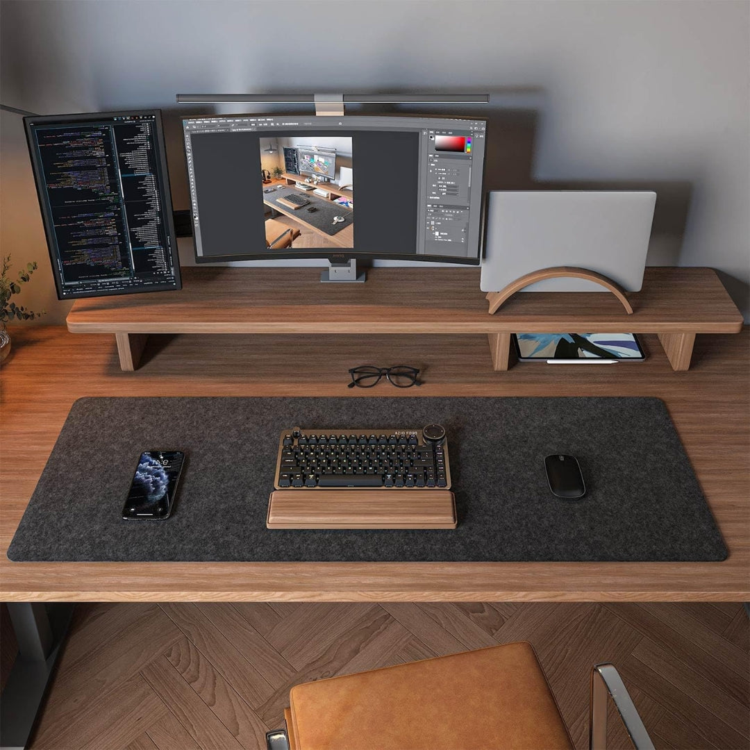 Tapis de souris et clavier grand format 90 x 30 cm - Sous-main en feutre gris clair pour bureau