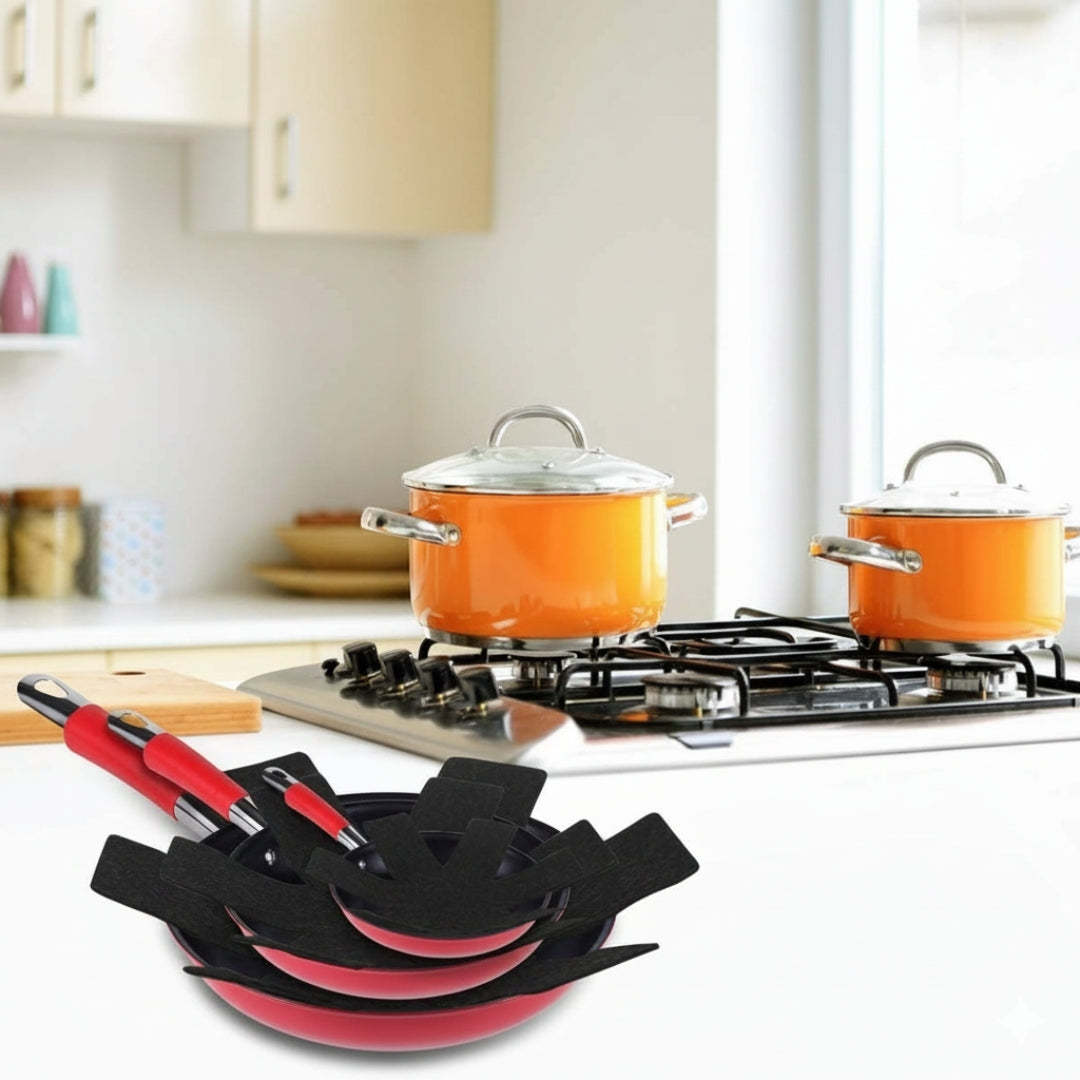 Lot de 8 protège-poêles en feutre – 38 cm – Séparateurs de casseroles et ustensiles de cuisine anti-rayures – Noir