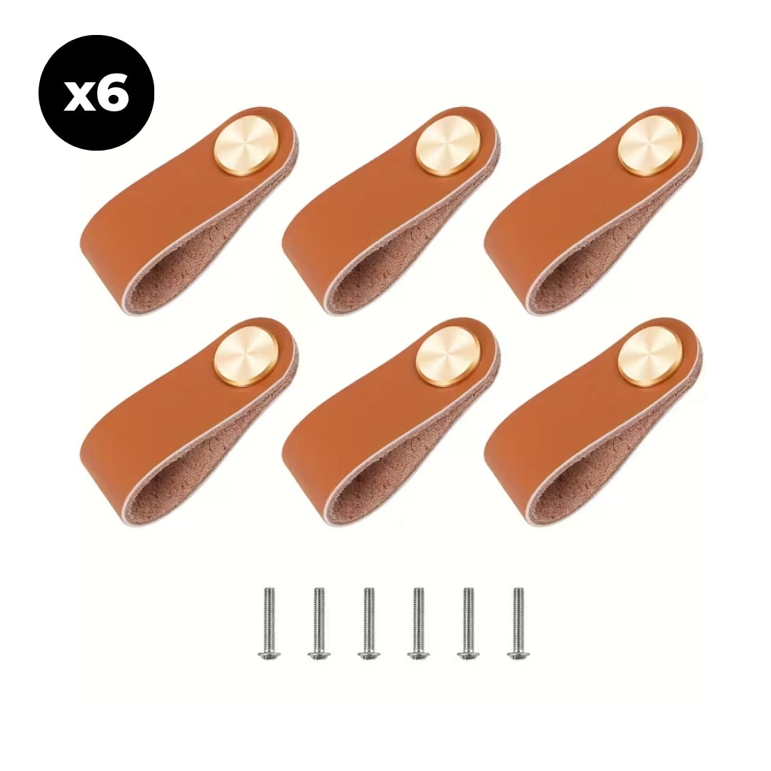 Lot de 6 poignées de tiroir en similicuir épais – poignées décoratives pour portes de placard, commodes et meubles modernes