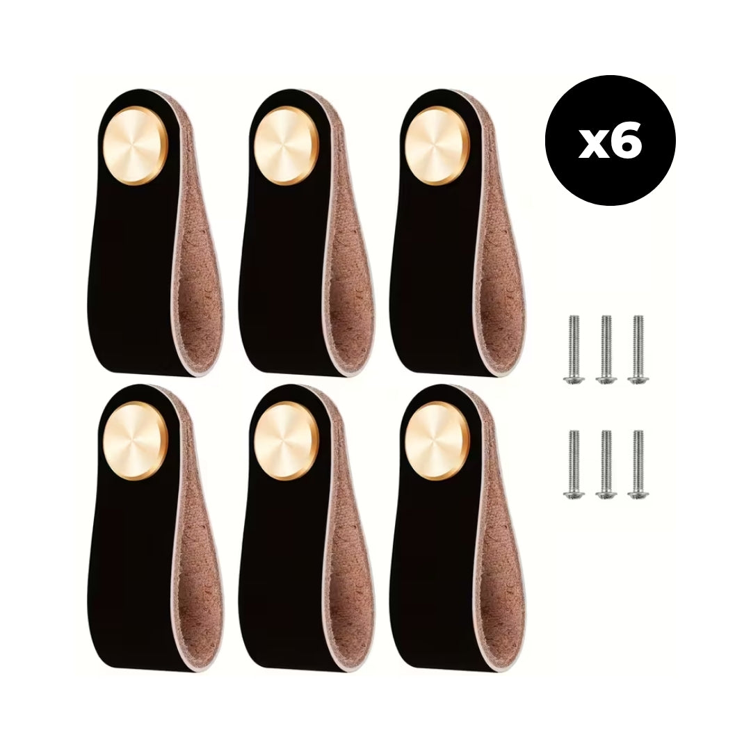 Lot de 6 poignées de tiroir en similicuir épais – poignées décoratives pour portes de placard, commodes et meubles modernes