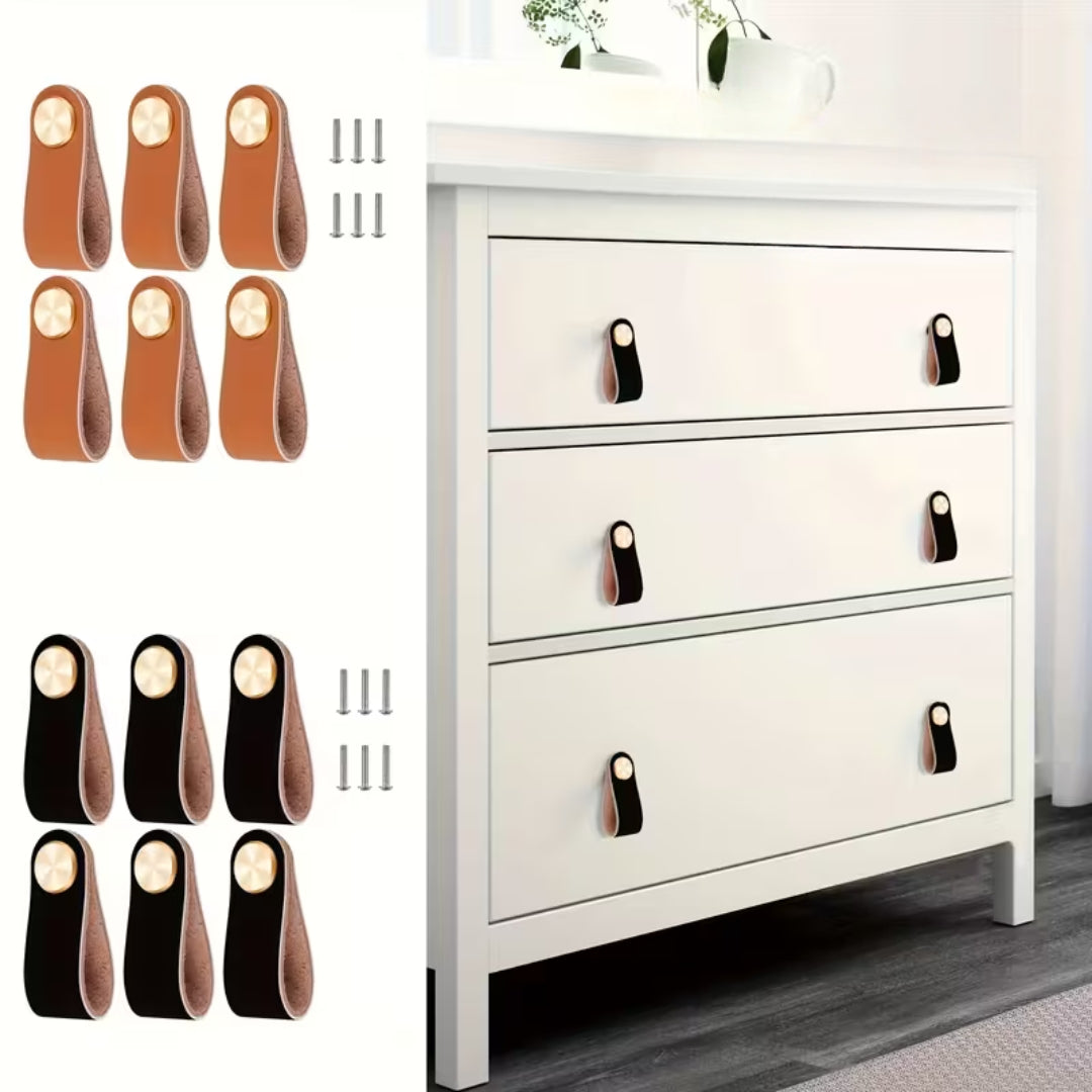 Lot de 6 poignées de tiroir en similicuir épais – poignées décoratives pour portes de placard, commodes et meubles modernes