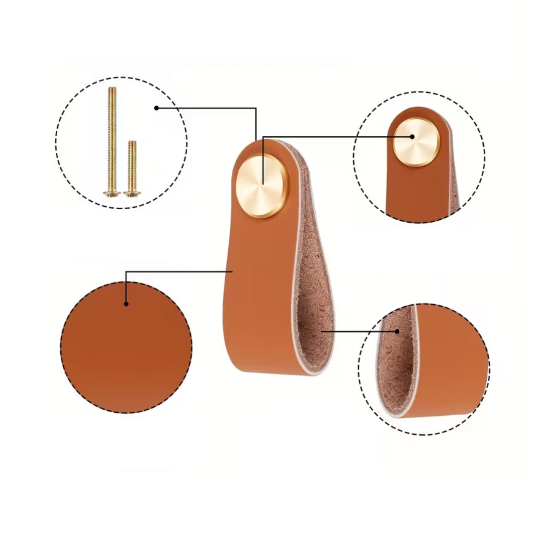 Lot de 6 poignées de tiroir en similicuir épais – poignées décoratives pour portes de placard, commodes et meubles modernes