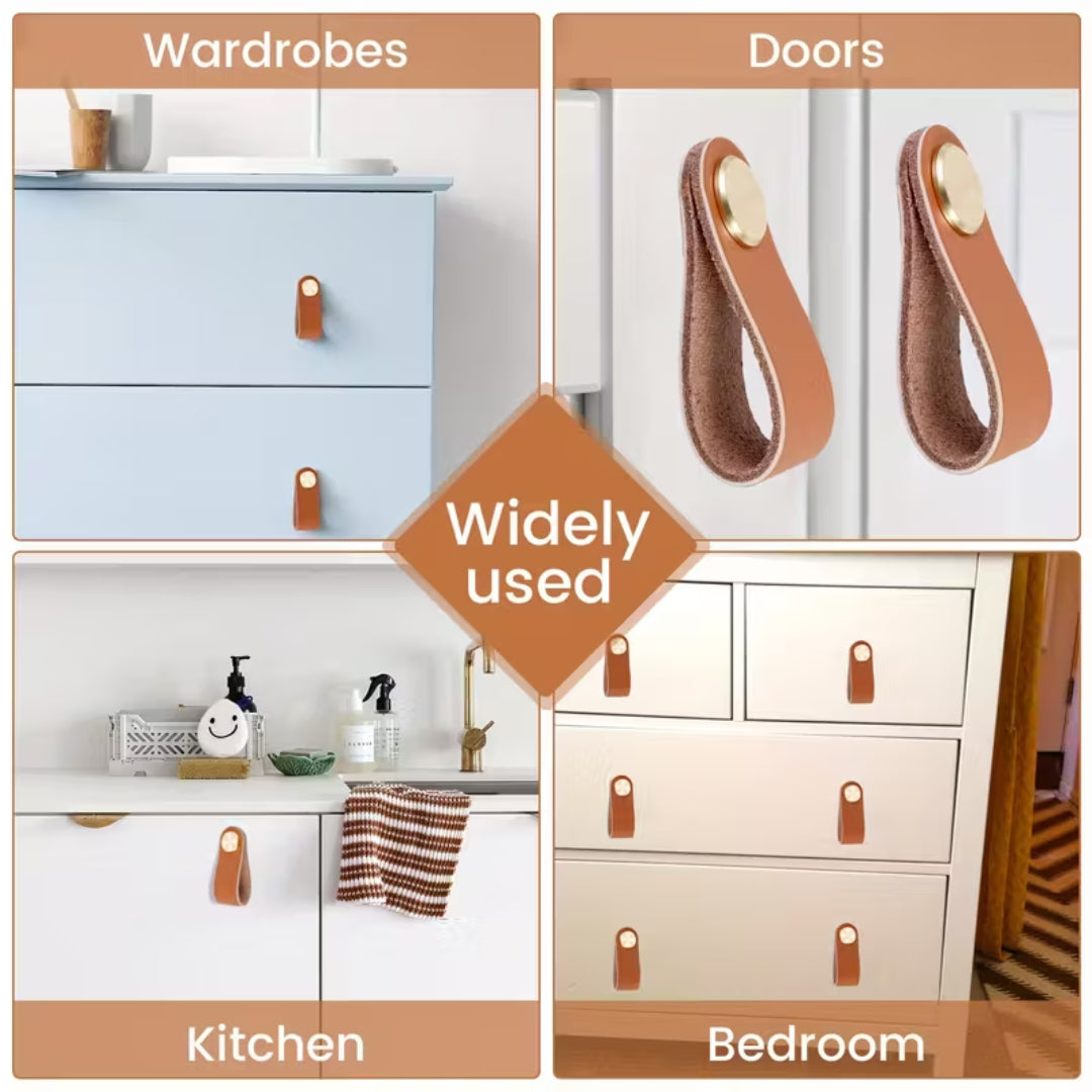 Lot de 6 poignées de tiroir en similicuir épais – poignées décoratives pour portes de placard, commodes et meubles modernes