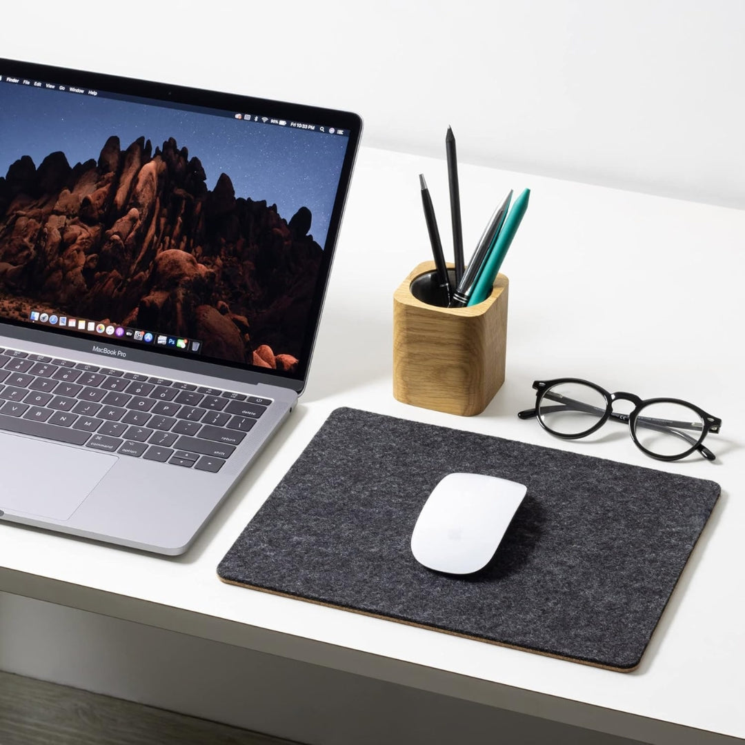 Tapis de souris en feutre de laine et liège – Accessoire de bureau 28 x 22 cm, antidérapant et lavable