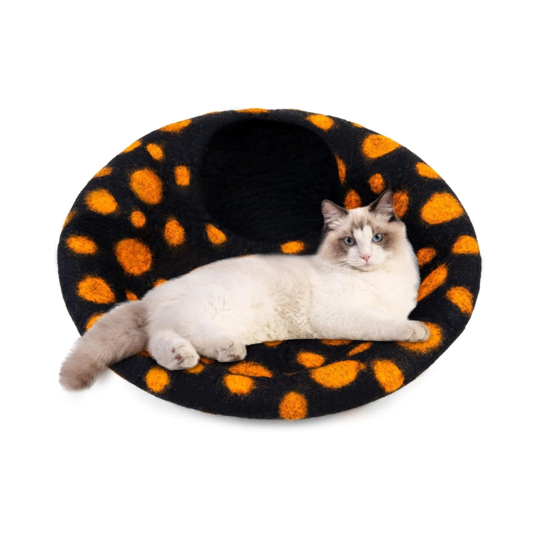 Grotte pour chat en laine mérinos écologique – Niche Lit douillet pliable en feutre naturelle – Maison couverte pour chat d’intérieur
