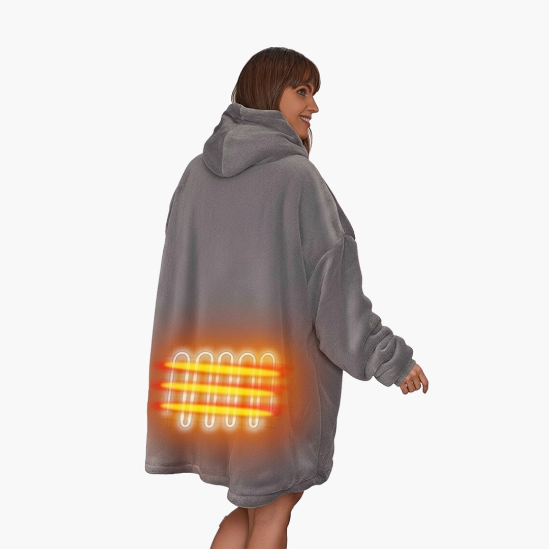 Plaid chauffant à capuche USB – Couverture chauffante portable avec doublure sherpa, 3 niveaux de chaleur, taille unique, gris anthracite