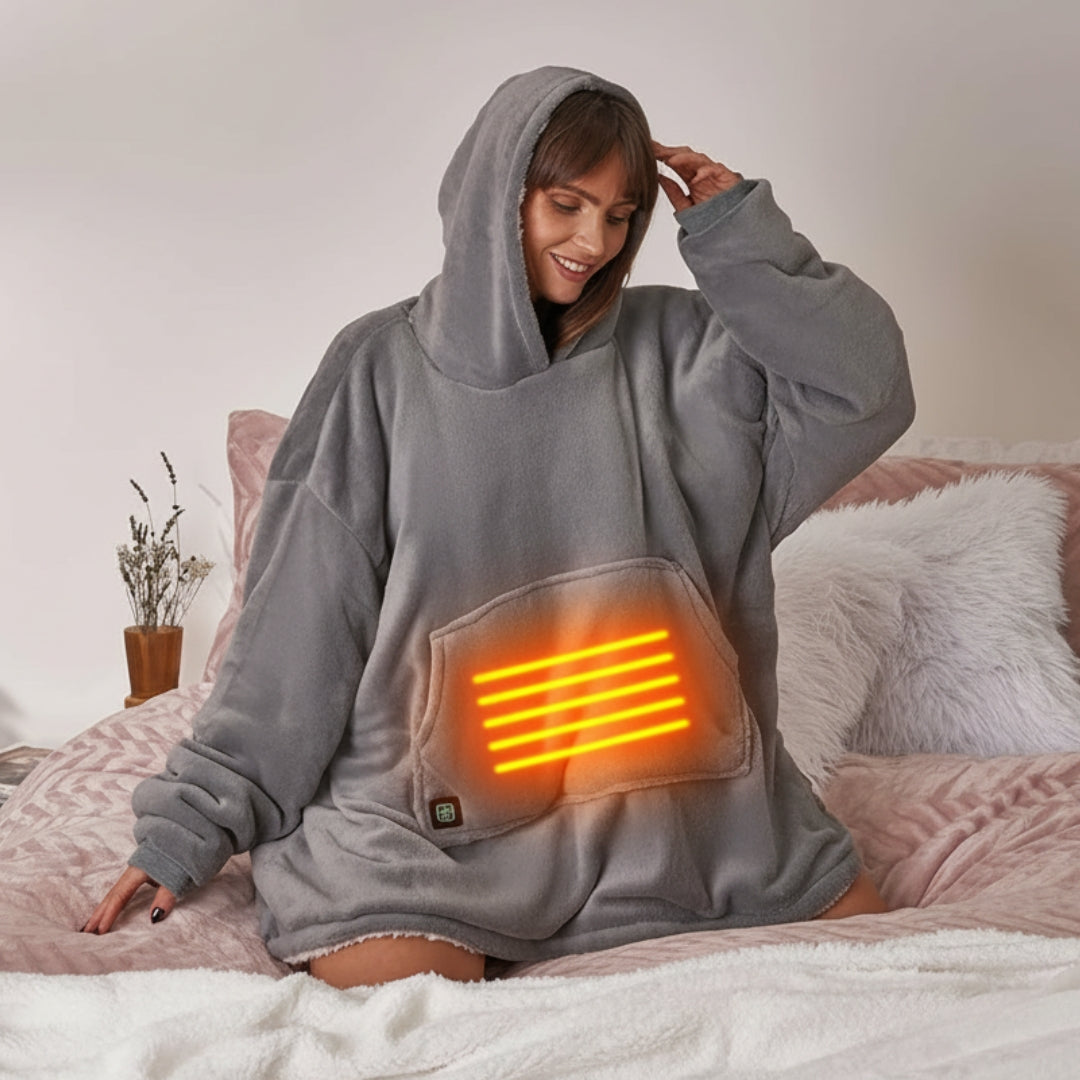 Plaid chauffant à capuche USB – Couverture chauffante portable avec doublure sherpa, 3 niveaux de chaleur, taille unique, gris anthracite