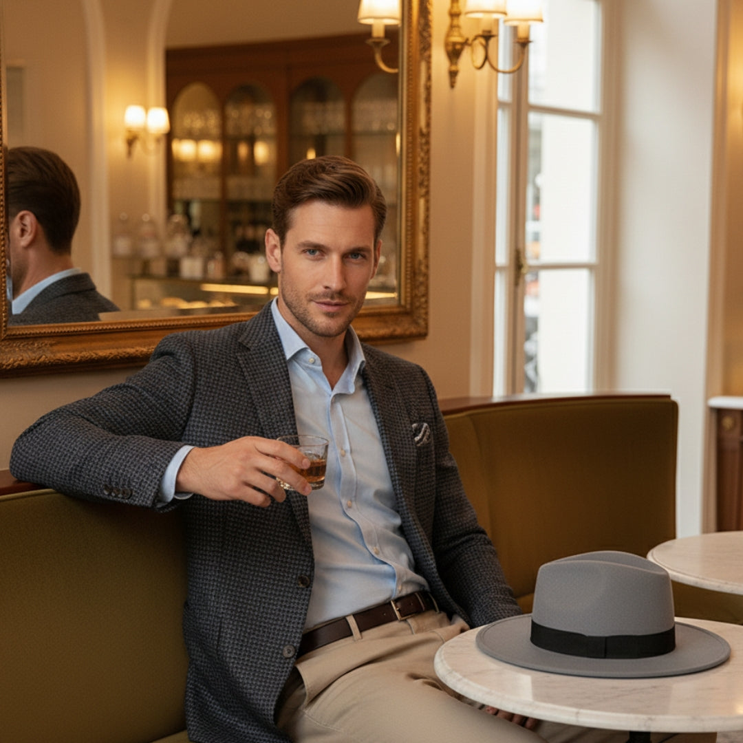 chapeau fedora homme en gris