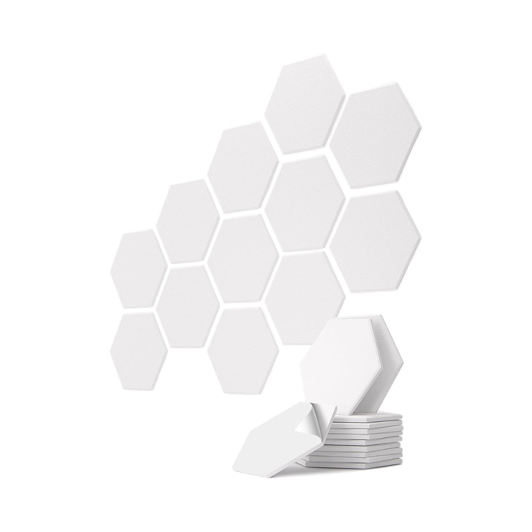 Lot de 12 panneaux acoustiques hexagonaux en feutre autocollants – isolation phonique murale décorative – 250 x 215 x 9 mm