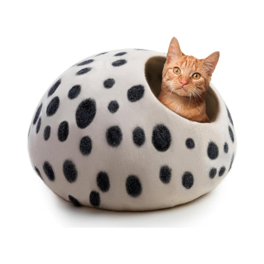 Grotte pour chat en laine mérinos écologique – Niche Lit douillet pliable en feutre naturelle – Maison couverte pour chat d’intérieur
