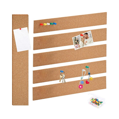 Lot de 6 bandes de tableau en liège autocollantes avec 50 épingles – panneaux muraux rectangulaires 30 x 5 cm – organisation et décoration murale