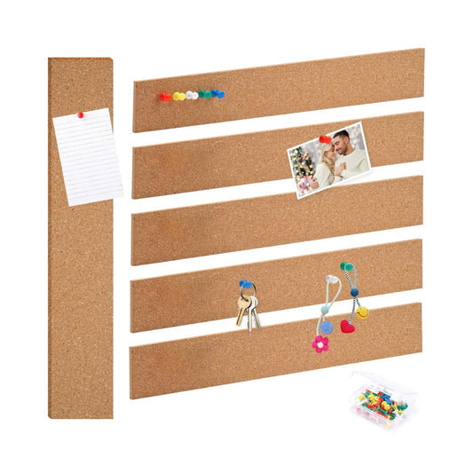 Lot de 6 bandes de tableau en liège autocollantes avec 50 épingles – panneaux muraux rectangulaires 30 x 5 cm – organisation et décoration murale