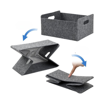 Panier de rangement pliable en feutre gris – boîte de rangement sans couvercle avec poignées