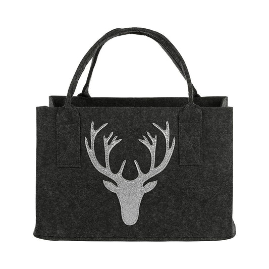 Sac en feutre gris foncé motif cerf – cabas polyvalent 40 x 25 cm