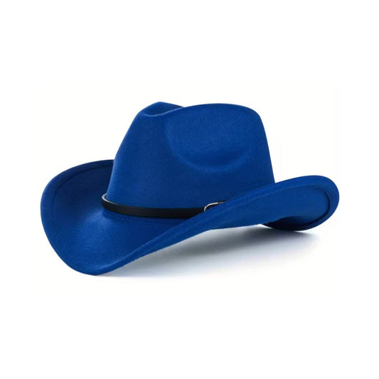 Chapeau de cow-boy occidental en feutre – Style jazz à bord roulé – Accessoire unisexe – Noir ou bleu royal