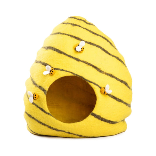 Grotte pour chat en laine mérinos écologique – Lit pliable en feutre – Maison couverte pour chat d’intérieur – Motif ruche