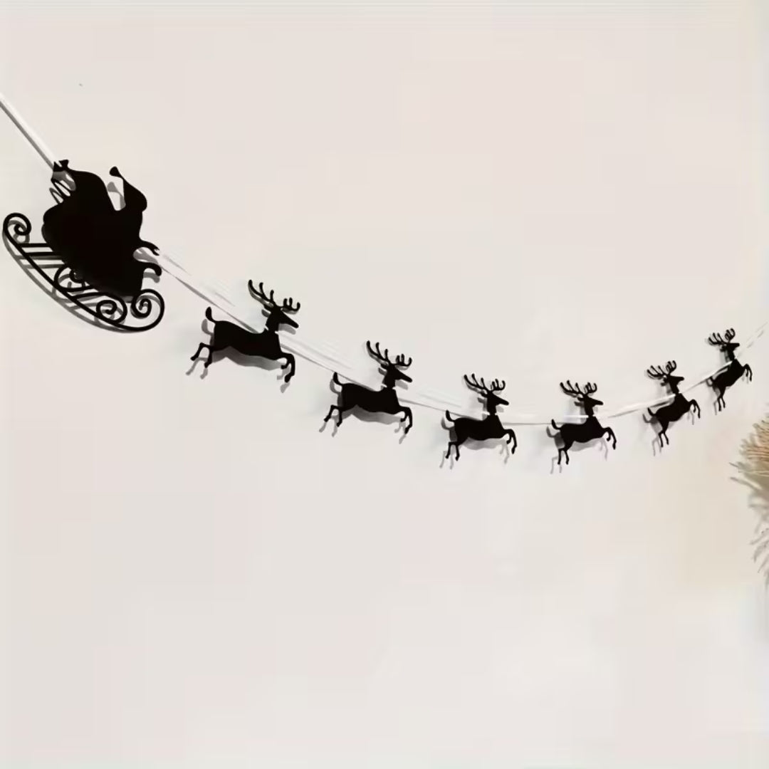 Guirlande festive en feutre – renne et traîneau du Père Noël, décoration de cheminée, mur ou sapin