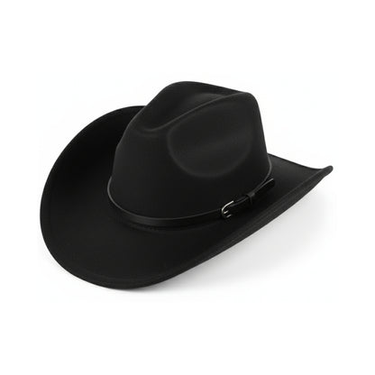 Chapeau de cow-boy occidental en feutre – Style jazz à bord roulé – Accessoire unisexe – Noir ou bleu royal