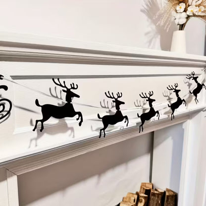 Guirlande festive en feutre – renne et traîneau du Père Noël, décoration de cheminée, mur ou sapin