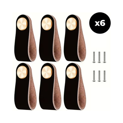Lot de 6 poignées de tiroir en similicuir épais – poignées décoratives pour portes de placard, commodes et meubles modernes