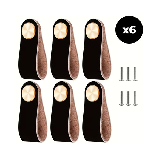 Lot de 6 poignées de tiroir en similicuir épais – poignées décoratives pour portes de placard, commodes et meubles modernes