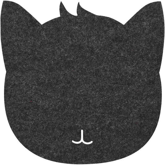 Tapis de souris en feutre forme de chat – Antistatique, anti-poussière et isolant thermique gris foncé