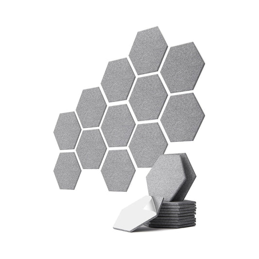 Lot de 12 panneaux acoustiques hexagonaux en feutre autocollants – isolation phonique murale décorative – 250 x 215 x 9 mm